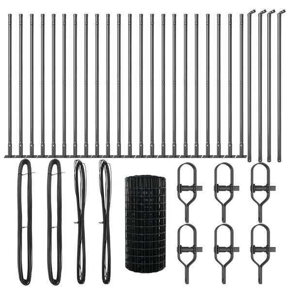 vidaXL Fence with Post Grey 0.4 x 50 m Steel and PVC