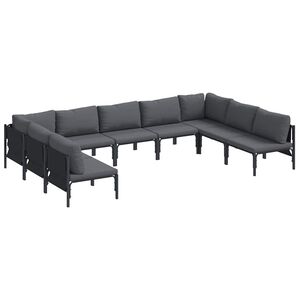 vidaXL Garden Sofa Set with Cushion 9 pcs Black Steel