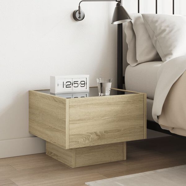 vidaXL Bedside Table with Infinity LED Sonoma Oak 40x40x30 cm