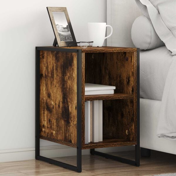 vidaXL Bedside Table Smoke Oak 39.5 x 30 x 50 cm Engineered Wood