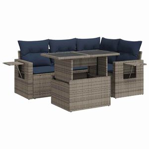 vidaXL 5 Piece Garden Sofa Set with Cushions Grey Poly Rattan Acacia
