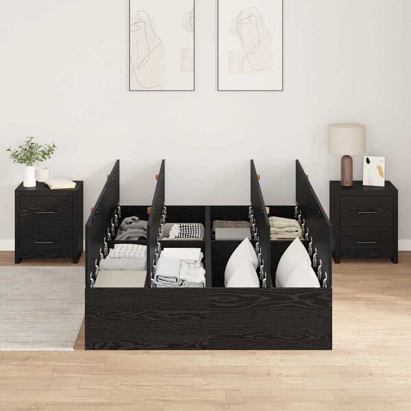 vidaXL Storage Bed Frame Black Oak 120 x 190 cm Engineered Wood