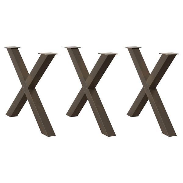 vidaXL Dining Table Legs X-Shaped 3 pcs Natural Steel 90x(72-73) cm Steel