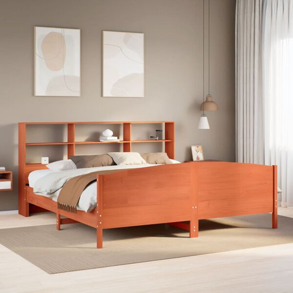 vidaXL Bookcase Bed without Mattress Wax Brown 180x200 cm Super King Solid Wood Pine
