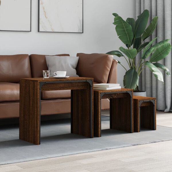 vidaXL Nesting Coffee Tables 3 pcs Brown Oak Engineered Wood