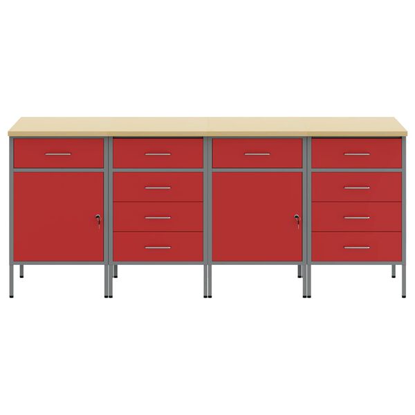 vidaXL Work Cabinet with Drawer 4 pcs Red and Grey 200 x 55 x 85 cm