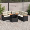 vidaXL 7 Piece Garden Sofa Set with Cushions Black Poly Rattan Acacia