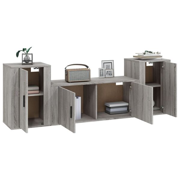 vidaXL 3 Piece TV Cabinet Set Grey Sonoma Engineered Wood