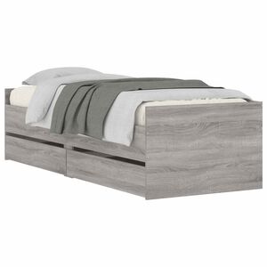 vidaXL Bed Frame with Drawer Concrete Grey Solid Pine Wood