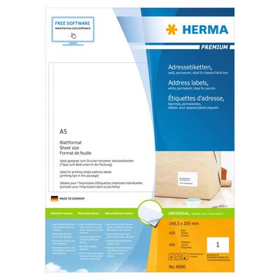 HERMA Permanent Labels PREMIUM A5 148.5x205 mm 400 Sheets