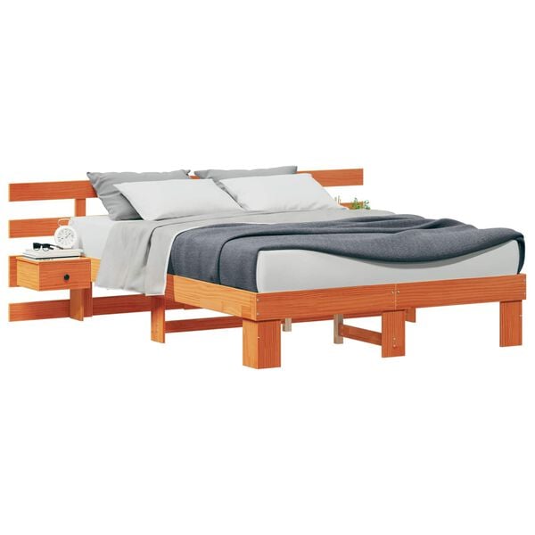vidaXL Bed Frame with Headboard Brown 160 x 200 cm Solid Pine Wood
