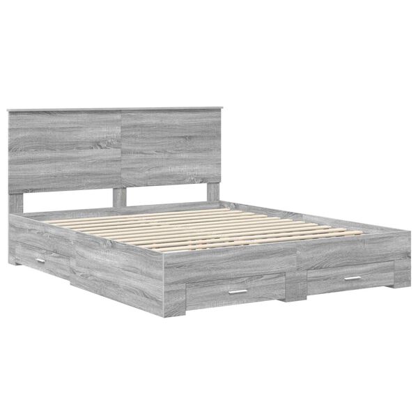 vidaXL Bed Frame with Drawer Grey Sonoma 160 x 200 cm Engineered Wood