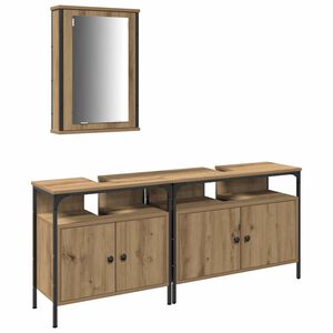 vidaXL Bathroom Vanity Units with Shelf 3 pcs Brown Engineered wood