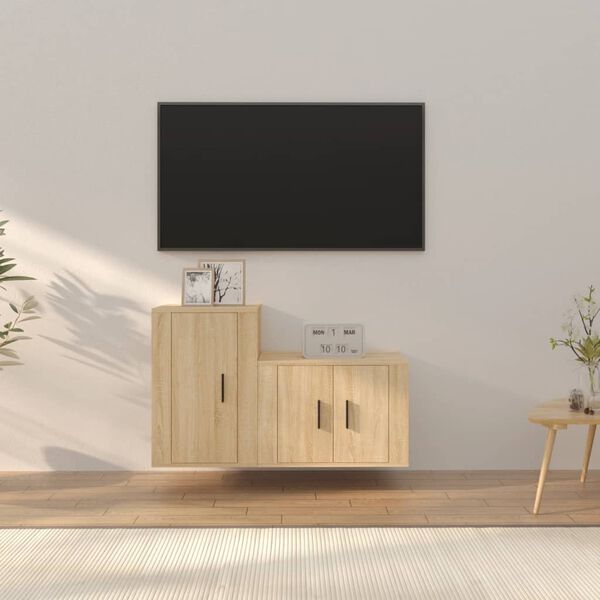 vidaXL 2 Piece TV Cabinet Set Sonoma Oak Engineered Wood