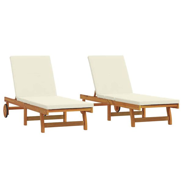 vidaXL Sun Lounger Reclining 2-person 2 pcs Brown Solid Acacia Wood
