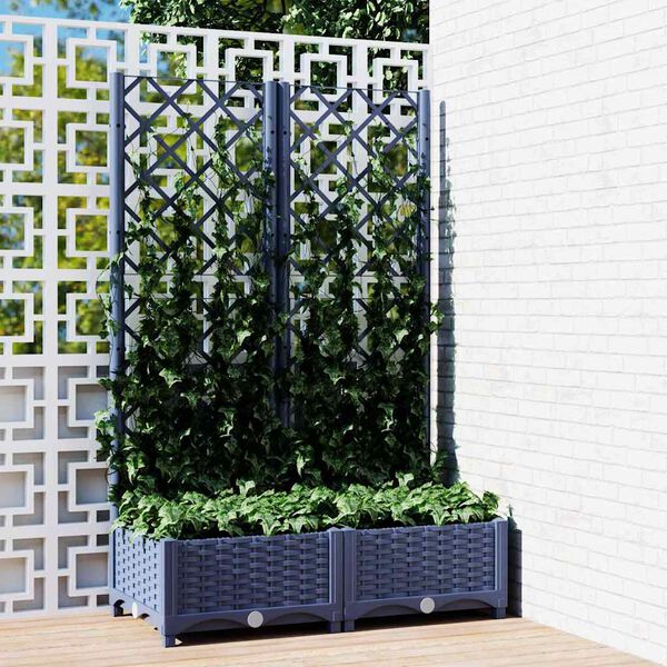 vidaXL Garden Planter with Trellis Blue Grey 80x40x121.5 cm PP