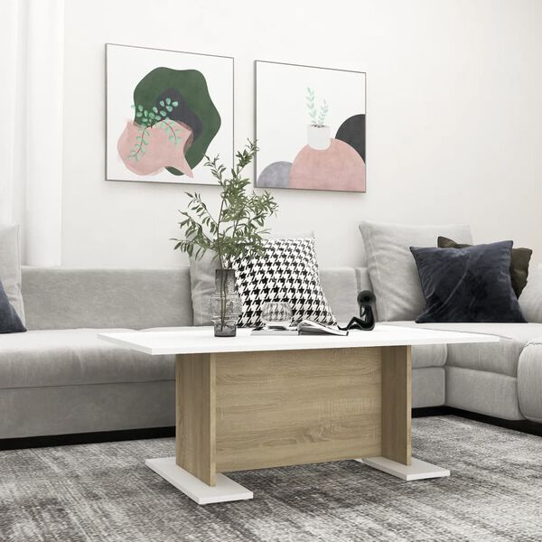 vidaXL Coffee Table White and Sonoma Oak 103.5x60x40 cm Engineered Wood