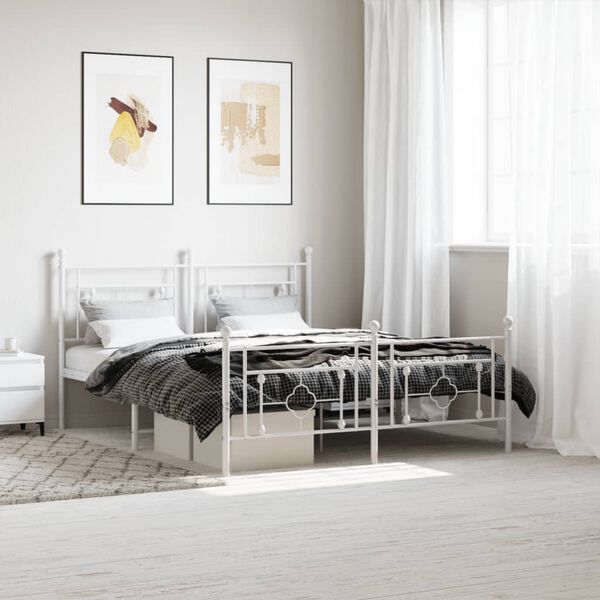 vidaXL Metal Bed Frame without Mattress with Footboard White 150x200cm