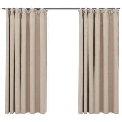 vidaXL Linen-Look Blackout Curtains with Hooks 2 pcs Beige 140x175 cm