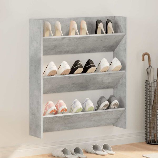 vidaXL Wall Shoe Cabinet Concrete Grey 80x18x90 cm Engineered Wood