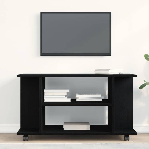 vidaXL TV Cabinet with Castors Black Oak 80x40x45 cm Engineered Wood