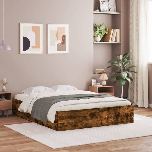 vidaXL Bed Frame with Drawers without Mattress Smoked Oak 150x200 cm King Size