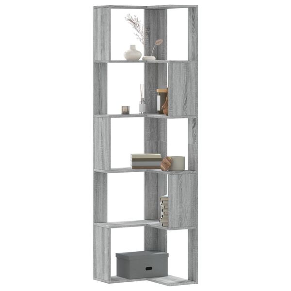 vidaXL Corner Bookcase 5-Tier Grey Sonoma 50x50x179 cm Engineered Wood