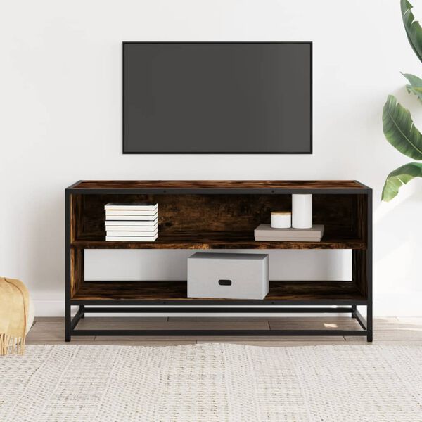 vidaXL TV Cabinet Smoked Oak 91x40x46 cm Engineered Wood and Metal