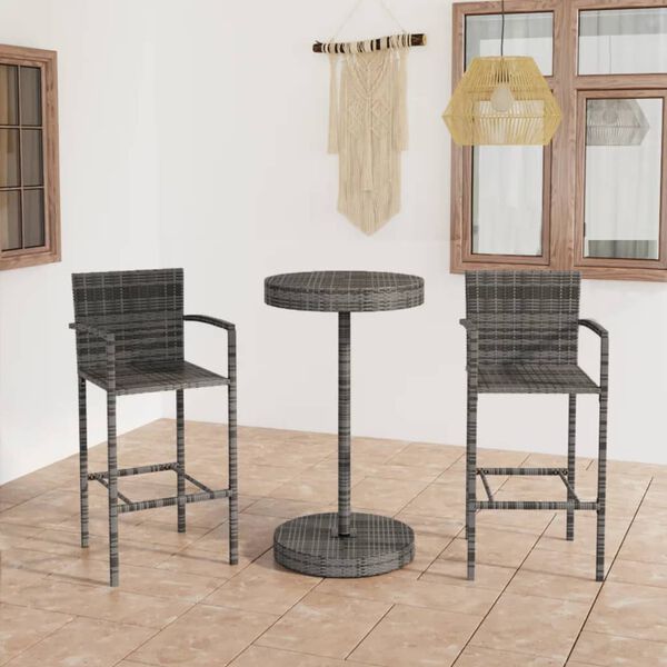 vidaXL 3 Piece Garden Bar Set Poly Rattan Grey