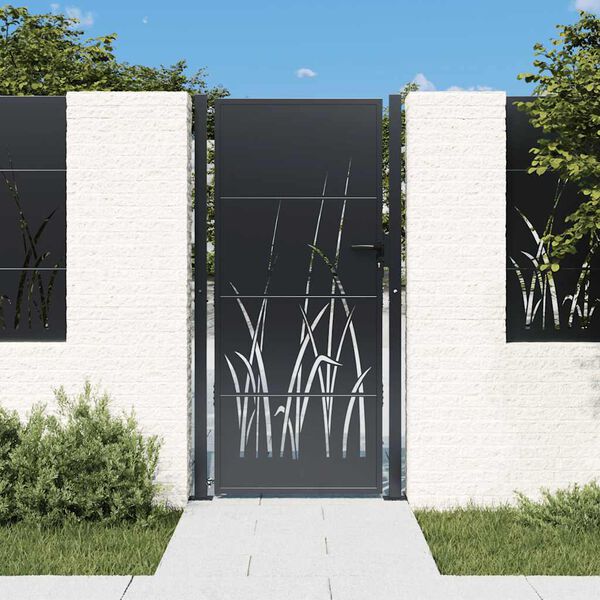 vidaXL Garden Gate Anthracite 100x175 cm Steel Grass Design