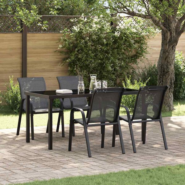 vidaXL Stackable Garden Chairs 4 pcs Black Textilene Fabric