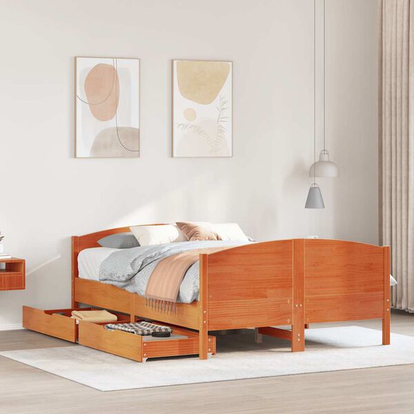 vidaXL Bed Frame without Mattress Wax Brown 135x190 cm Double Solid Wood Pine