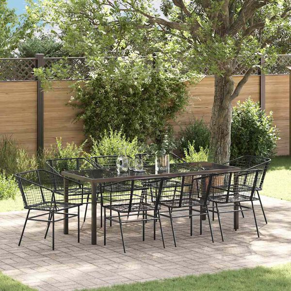 vidaXL Garden Dining Set 9 pcs Black Poly Rattan