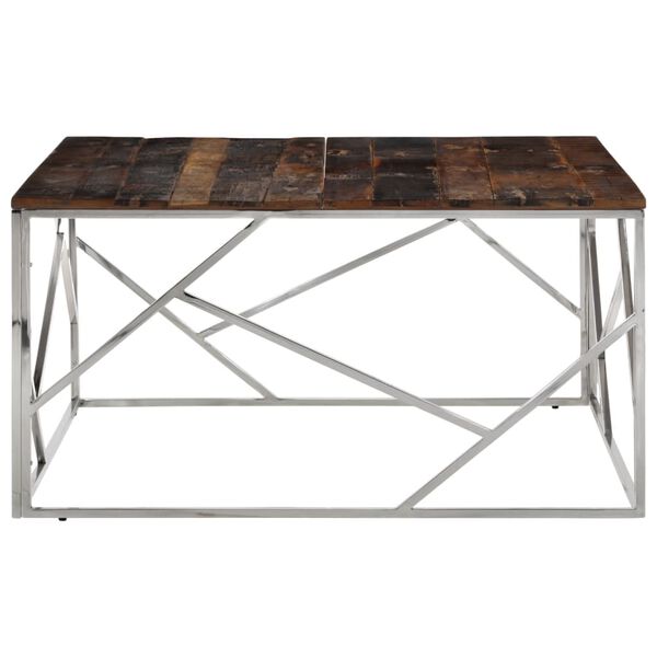 vidaXL Coffee Table Silver Stainless Steel and Solid Wood Sleeper
