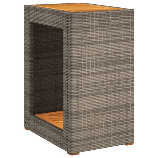 vidaXL Garden Side Table with Wooden Top Grey 60x40x75 cm Poly Rattan