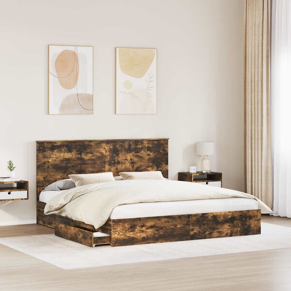 vidaXL Storage Bed with Drawer Smoked Oak 180 x 200 cm Engineered Wood