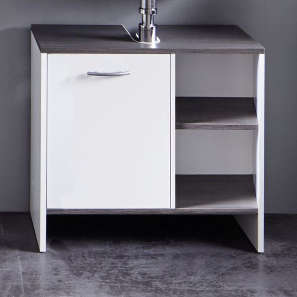 Trendteam Sink Vanity Unit with 1 Door SanDiego White and Smokey Silver