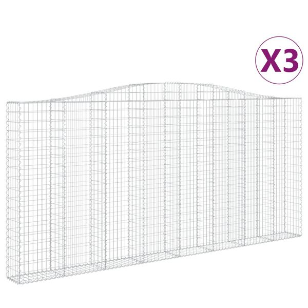 vidaXL Arched Gabion Baskets 3 pcs 400x30x180/200 cm Galvanised Iron