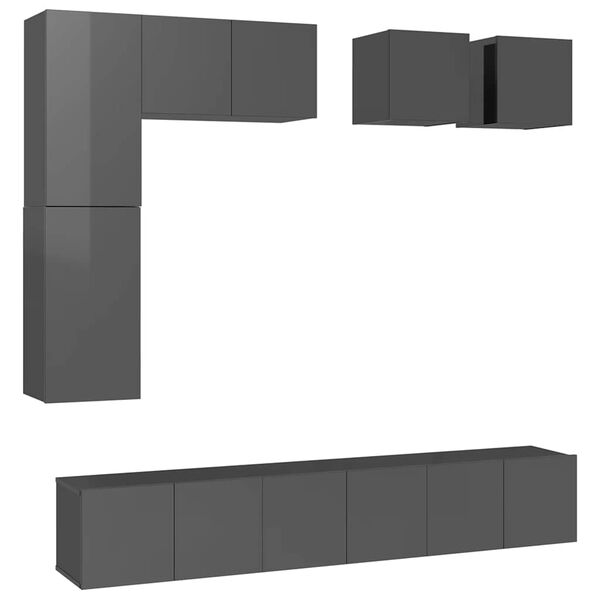vidaXL 8 Piece TV Cabinet Set High Gloss Grey Engineered Wood