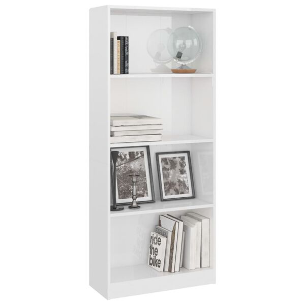 vidaXL 4-Tier Book Cabinet High Gloss White 60x24x142 cm Engineered Wood
