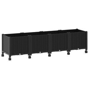 vidaXL Garden Planter with Wheels Black 160 x 40 x 48 cm PP