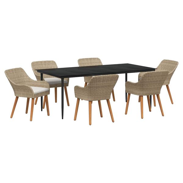 vidaXL Garden Dining Set with Cushion 7 pcs Beige Poly Rattan