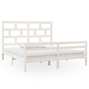 vidaXL Bed Frame without Mattress White Solid Wood Super King Size