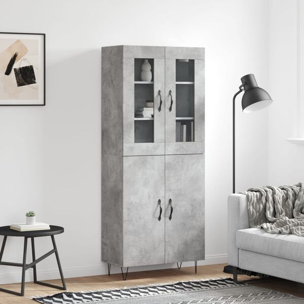 vidaXL Highboard Concrete Grey 69.5x34x180 cm Engineered Wood