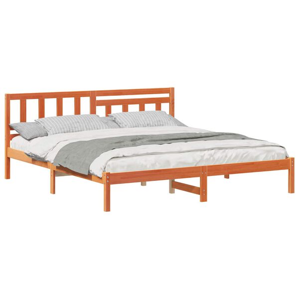 vidaXL Bed Frame with Headboard Wax Brown 200 x 200 cm Solid Pine Wood