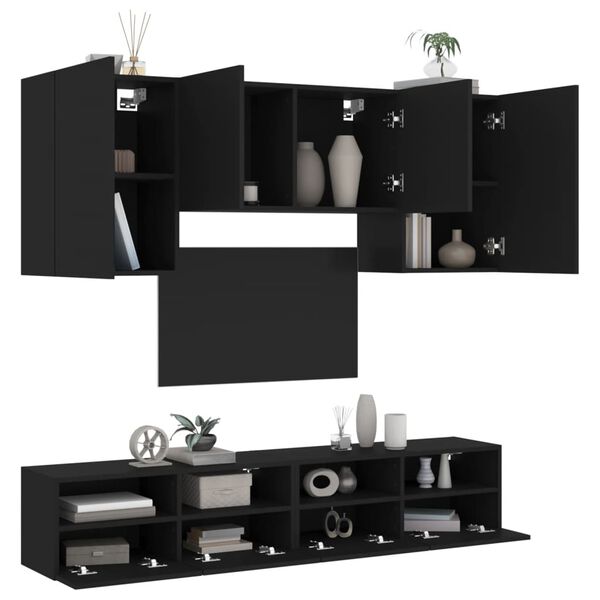 vidaXL 5 Piece TV Wall Units Black Engineered Wood