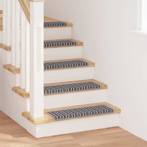 vidaXL Self-adhesive Stair Mats Striped 15 pcs Grey 65 x 21 x 4 cm