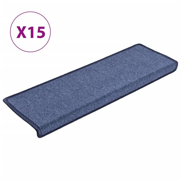 vidaXL Stair Mats 15 pcs 65x21x4 cm Blue Rectangular Edge