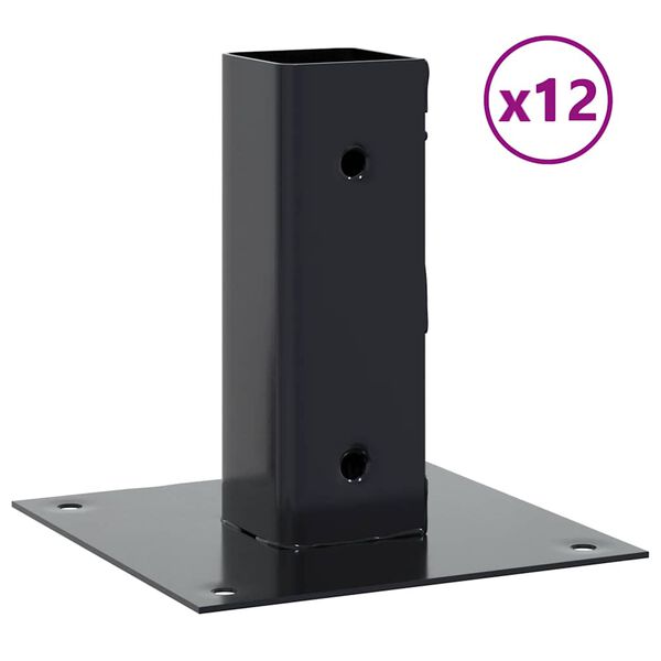 vidaXL Post Bases Square 12 pcs Anthracite 51x51 mm Powder-coated Steel