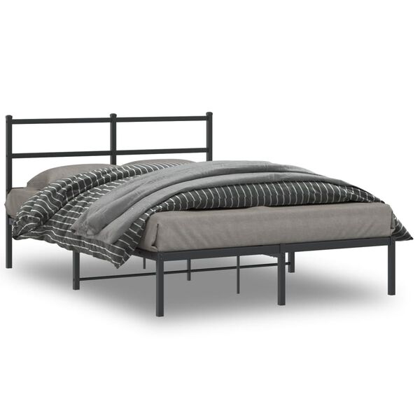 vidaXL Metal Bed Frame without Mattress with Headboard Black 135x190cm